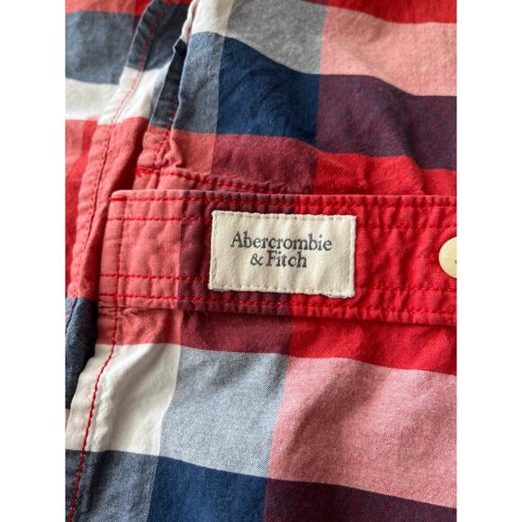 Abercrombie & Fitch Mens L Red/Blue Plaid Muscle Button Preppy/Cabin Top - Picture 7 of 8